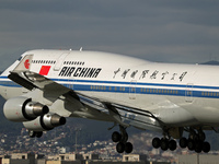 A Boeing 747-4J6 of the Air China company lands in Barcelona, Spain, on November 23, 2024, carrying Zhao Leji, President of the National Ass...