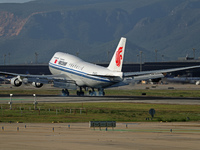 A Boeing 747-4J6 of the Air China company lands in Barcelona, Spain, on November 23, 2024, carrying Zhao Leji, President of the National Ass...