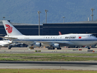 A Boeing 747-4J6 of the Air China company lands in Barcelona, Spain, on November 23, 2024, carrying Zhao Leji, President of the National Ass...