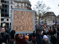 A demonstrator holds a placard reading ''we want rights not blows'' during a protest to condemn violence against women, called by feminist o...