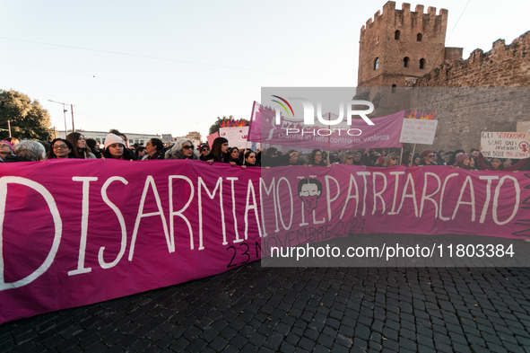 Women participate in a demonstration prior to the 'International Day for the Elimination of Violence against Women' in Rome, Italy, on Novem...