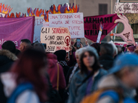 Women participate in a demonstration prior to the 'International Day for the Elimination of Violence against Women' in Rome, Italy, on Novem...