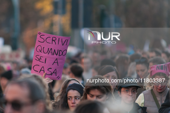 Women participate in a demonstration prior to the 'International Day for the Elimination of Violence against Women' in Rome, Italy, on Novem...