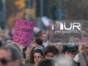 Women participate in a demonstration prior to the 'International Day for the Elimination of Violence against Women' in Rome, Italy, on Novem...