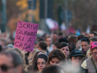 Women participate in a demonstration prior to the 'International Day for the Elimination of Violence against Women' in Rome, Italy, on Novem...