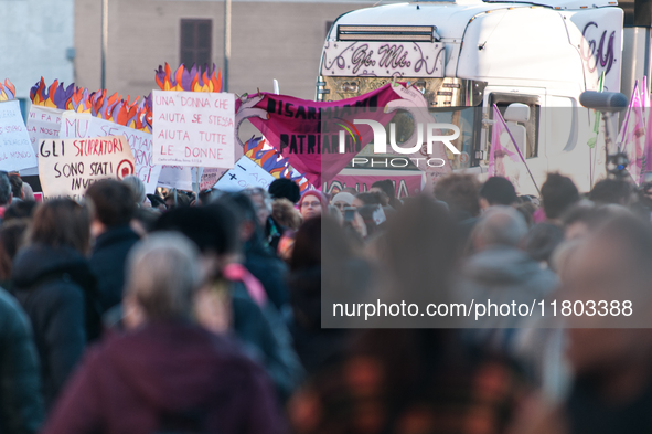 Women participate in a demonstration prior to the 'International Day for the Elimination of Violence against Women' in Rome, Italy, on Novem...