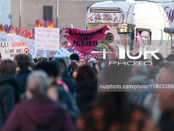 Women participate in a demonstration prior to the 'International Day for the Elimination of Violence against Women' in Rome, Italy, on Novem...