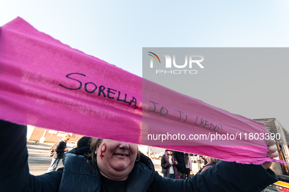 Women participate in a demonstration prior to the 'International Day for the Elimination of Violence against Women' in Rome, Italy, on Novem...