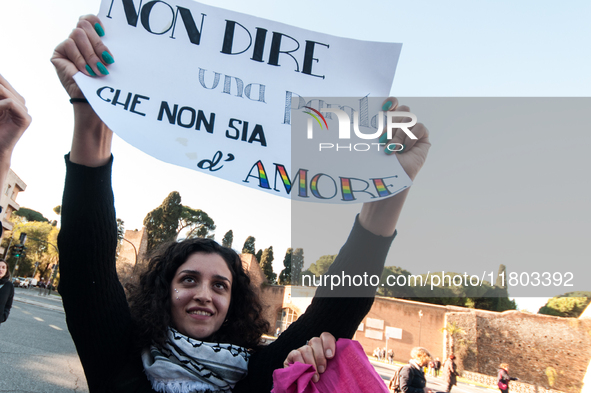 Women participate in a demonstration prior to the 'International Day for the Elimination of Violence against Women' in Rome, Italy, on Novem...