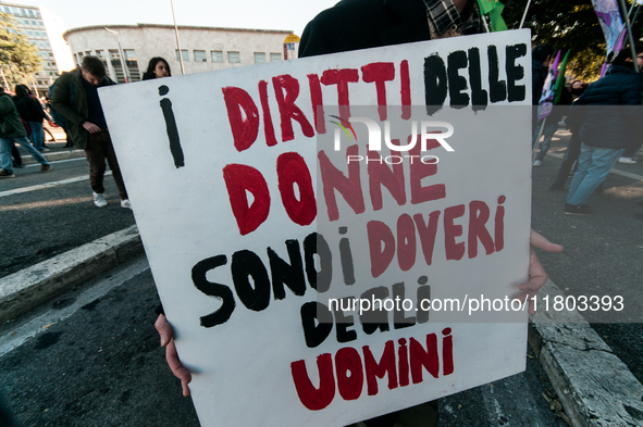 Women participate in a demonstration prior to the 'International Day for the Elimination of Violence against Women' in Rome, Italy, on Novem...