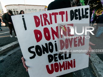 Women participate in a demonstration prior to the 'International Day for the Elimination of Violence against Women' in Rome, Italy, on Novem...