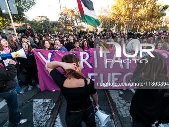 Women participate in a demonstration prior to the 'International Day for the Elimination of Violence against Women' in Rome, Italy, on Novem...