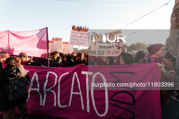 Women participate in a demonstration prior to the 'International Day for the Elimination of Violence against Women' in Rome, Italy, on Novem...