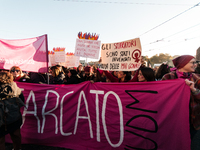 Women participate in a demonstration prior to the 'International Day for the Elimination of Violence against Women' in Rome, Italy, on Novem...