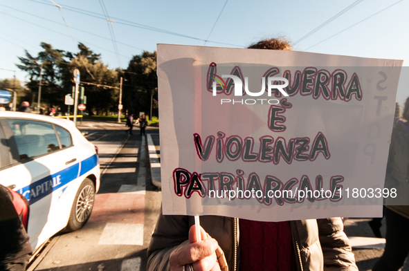 Women participate in a demonstration prior to the 'International Day for the Elimination of Violence against Women' in Rome, Italy, on Novem...