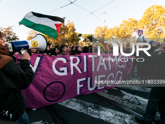 Women participate in a demonstration prior to the 'International Day for the Elimination of Violence against Women' in Rome, Italy, on Novem...