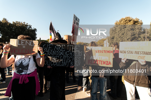 Women participate in a demonstration prior to the 'International Day for the Elimination of Violence against Women' in Rome, Italy, on Novem...