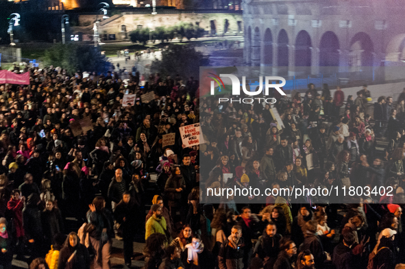 Women participate in a demonstration prior to the 'International Day for the Elimination of Violence against Women' in Rome, Italy, on Novem...