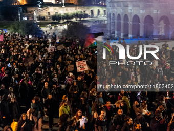 Women participate in a demonstration prior to the 'International Day for the Elimination of Violence against Women' in Rome, Italy, on Novem...