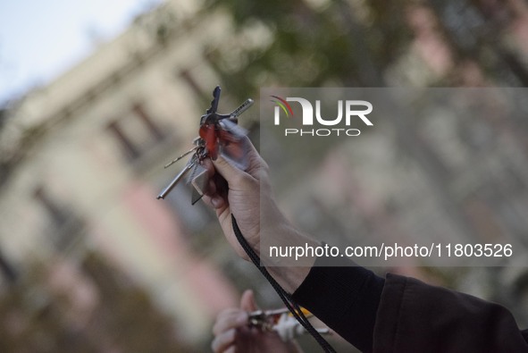 A massive demonstration takes place through the streets of Barcelona, Spain, on November 23, 2024, to protest against rising rents and for t...