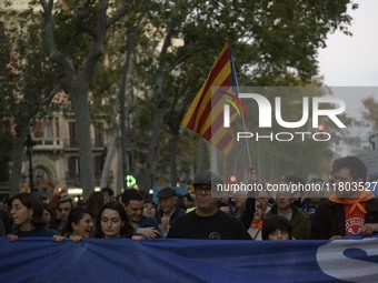 A massive demonstration takes place through the streets of Barcelona, Spain, on November 23, 2024, to protest against rising rents and for t...