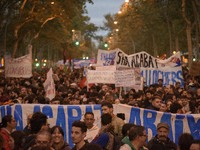 A massive demonstration takes place through the streets of Barcelona, Spain, on November 23, 2024, to protest against rising rents and for t...