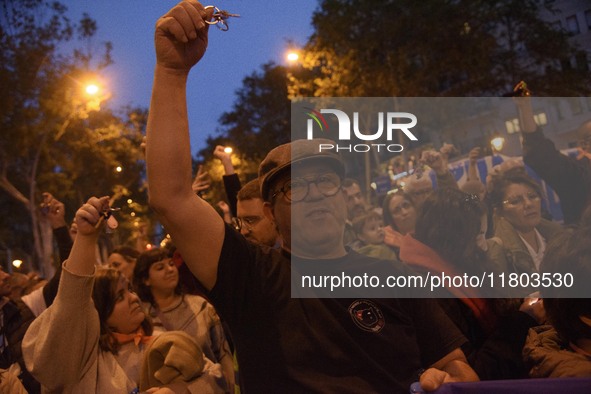 A massive demonstration takes place through the streets of Barcelona, Spain, on November 23, 2024, to protest against rising rents and for t...