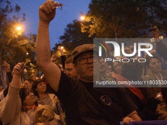 A massive demonstration takes place through the streets of Barcelona, Spain, on November 23, 2024, to protest against rising rents and for t...