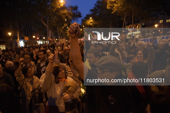 A massive demonstration takes place through the streets of Barcelona, Spain, on November 23, 2024, to protest against rising rents and for t...