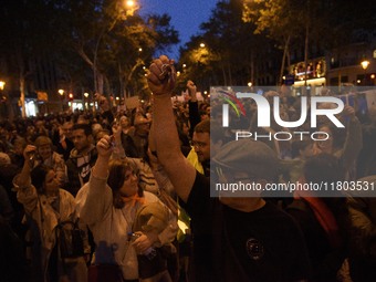 A massive demonstration takes place through the streets of Barcelona, Spain, on November 23, 2024, to protest against rising rents and for t...