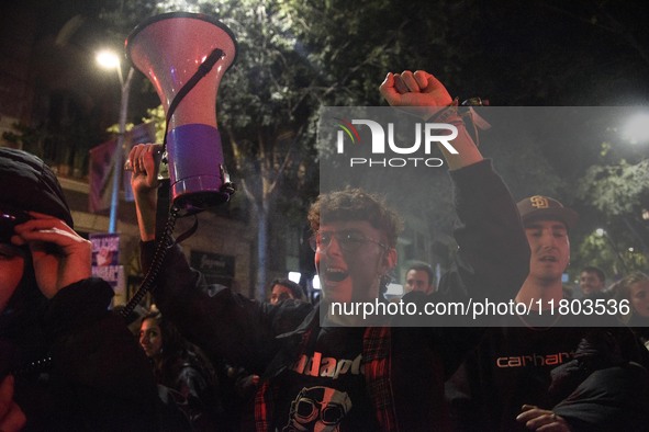 A massive demonstration takes place through the streets of Barcelona, Spain, on November 23, 2024, to protest against rising rents and for t...