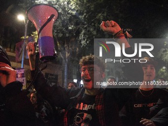 A massive demonstration takes place through the streets of Barcelona, Spain, on November 23, 2024, to protest against rising rents and for t...