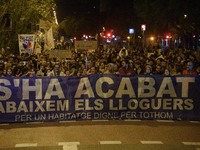 A massive demonstration takes place through the streets of Barcelona, Spain, on November 23, 2024, to protest against rising rents and for t...