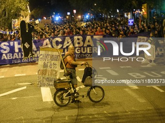 A massive demonstration takes place through the streets of Barcelona, Spain, on November 23, 2024, to protest against rising rents and for t...