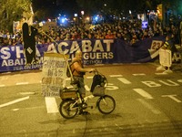 A massive demonstration takes place through the streets of Barcelona, Spain, on November 23, 2024, to protest against rising rents and for t...