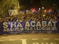 A massive demonstration takes place through the streets of Barcelona, Spain, on November 23, 2024, to protest against rising rents and for t...