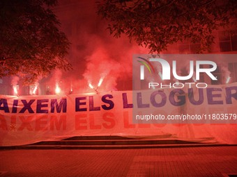 A massive demonstration takes place through the streets of Barcelona, Spain, on November 23, 2024, to protest against rising rents and for t...