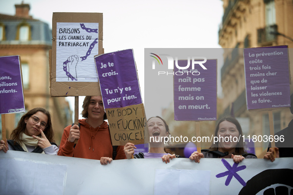 Protesters react. Women from the collective NousToutes and other organizations such as SUD or Amnesty International organize a nationwide ma...