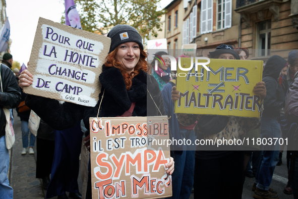 A woman holds a placard reading 'For shame to change sides' and 'Impossible:! Your friend is too kind'. The yellow placard reads 'Love isn't...