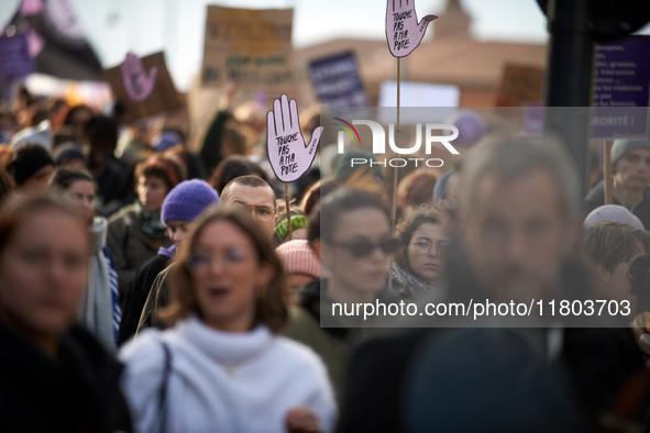 Women from the collective NousToutes and other organizations such as SUD or Amnesty International organize a nationwide march in France agai...