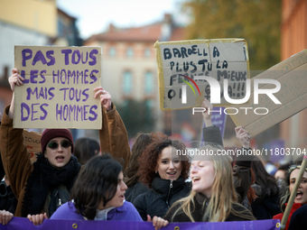 Women from the collective NousToutes and other organizations such as SUD or Amnesty International organize a nationwide march in France agai...