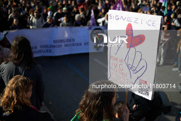 The placard reads 'Let's rejoin I.C.E. For an abortion for everyone in Europe.' Women from the collective NousToutes and other organizations...