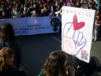 The placard reads 'Let's rejoin I.C.E. For an abortion for everyone in Europe.' Women from the collective NousToutes and other organizations...