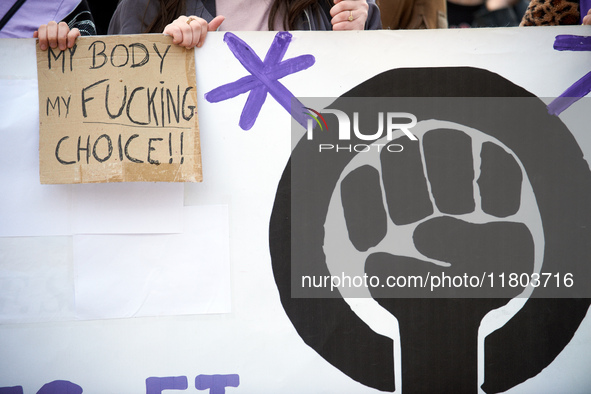 Women from the collective NousToutes and other organizations such as SUD or Amnesty International organize a nationwide march in France agai...