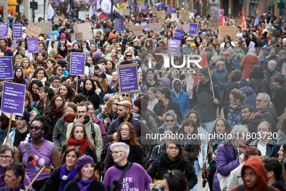 Women from the collective NousToutes and other organizations such as SUD or Amnesty International organize a nationwide march in France agai...