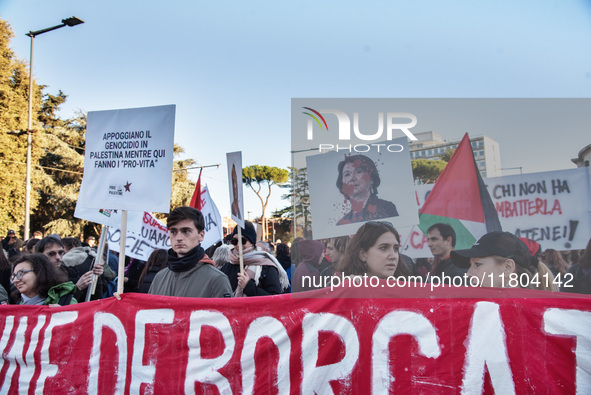 The ''Non Una Di Meno'' movement holds a demonstration named ''Disarm the Patriarchy'' in Rome, Italy, on November 23, 2024. Thousands of pe...