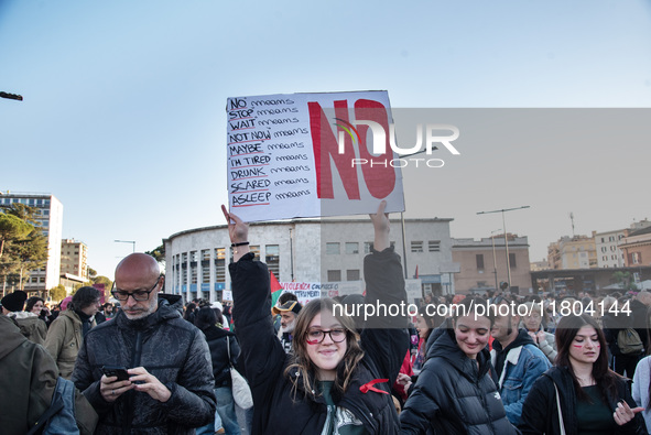 The ''Non Una Di Meno'' movement holds a demonstration named ''Disarm the Patriarchy'' in Rome, Italy, on November 23, 2024. Thousands of pe...