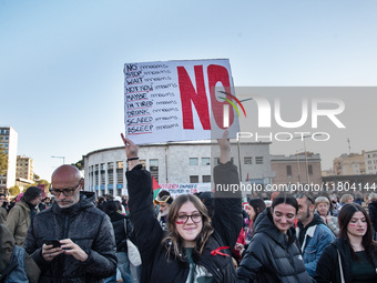 The ''Non Una Di Meno'' movement holds a demonstration named ''Disarm the Patriarchy'' in Rome, Italy, on November 23, 2024. Thousands of pe...