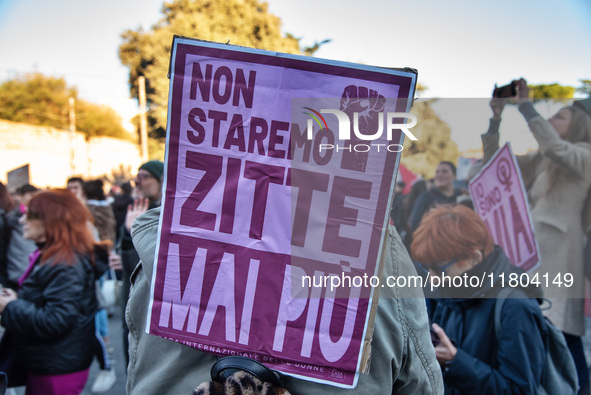 The ''Non Una Di Meno'' movement holds a demonstration named ''Disarm the Patriarchy'' in Rome, Italy, on November 23, 2024. Thousands of pe...