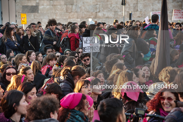 The ''Non Una Di Meno'' movement holds a demonstration named ''Disarm the Patriarchy'' in Rome, Italy, on November 23, 2024. Thousands of pe...